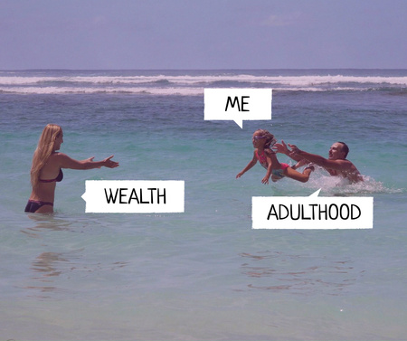 Designvorlage Adulthood ironic image with Family at Sea für Facebook