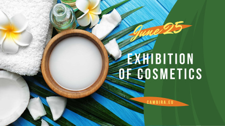 Exhibition of Cosmetics Ad with green leaves and Flower FB event cover Design Template