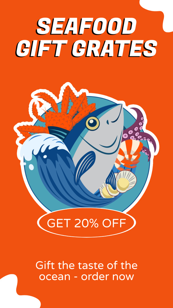 Ontwerpsjabloon van Instagram Story van Seafood Offer with Cute Illustration of Shark