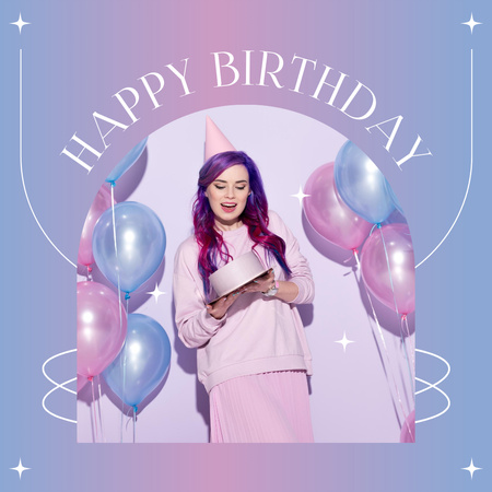 Ontwerpsjabloon van Instagram van Verjaardagsgroet aan een jonge vrouw op blauw en roze verloop