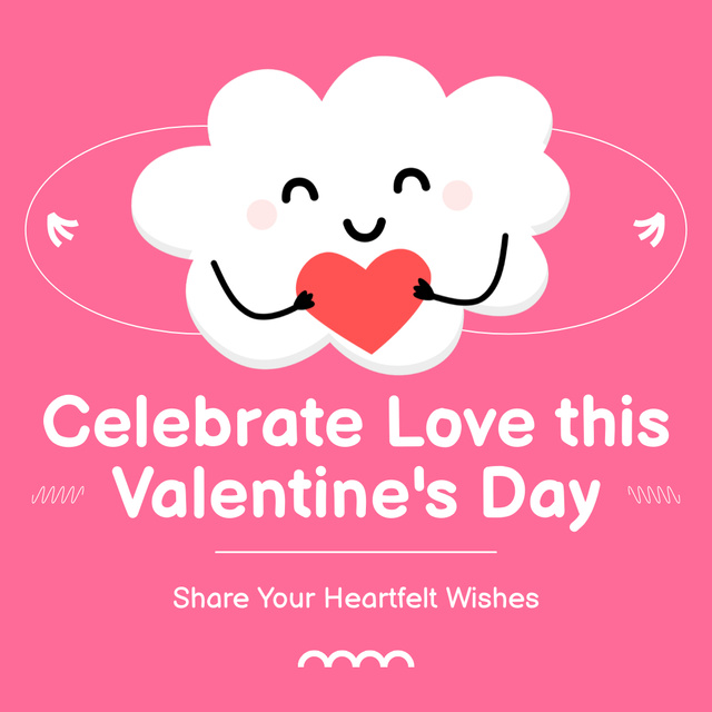 Plantilla de diseño de Cute Cloud Golding Heart And Wishes Lovely Valentine's Day Animated Post 