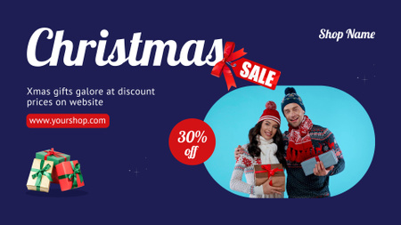 Christmas Sale Announcement with Happy People holding Gifts Full HD video tervezősablon