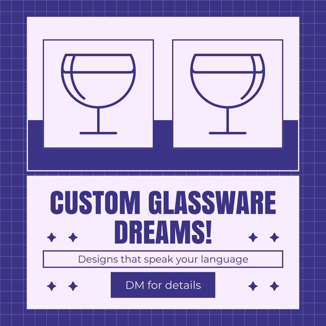 Custom Glassware Ad with Illustration of Wineglasses Instagramデザインテンプレート