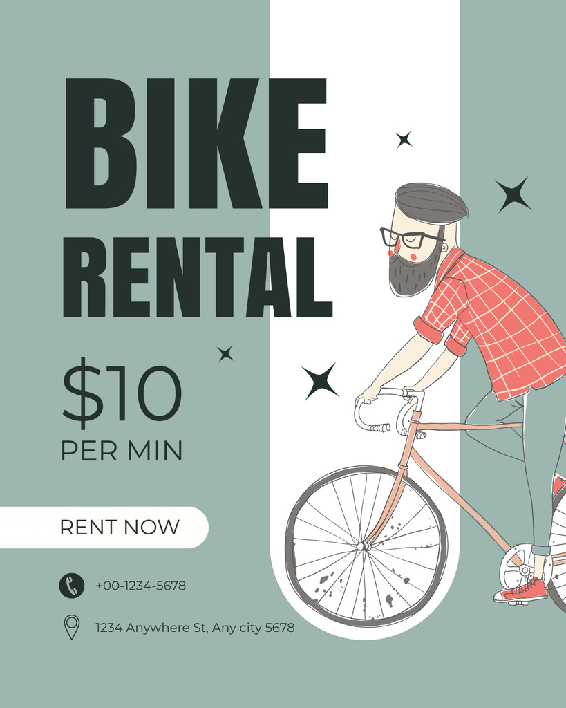Illustrated Ad of Rental Bicycles Instagram Post Vertical Modelo de Design