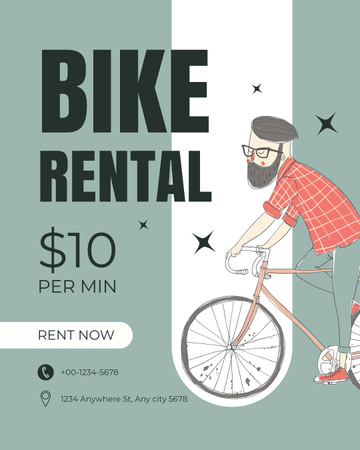 Illustrated Ad of Rental Bicycles Instagram Post Vertical Design Template
