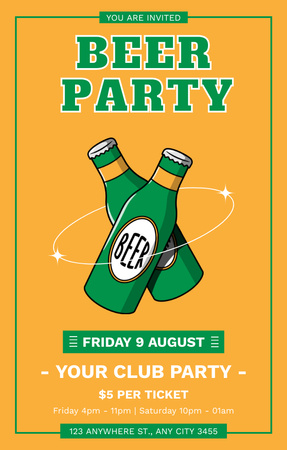Beer Party's Ad on Green and Yellow Invitation 4.6x7.2in Design Template