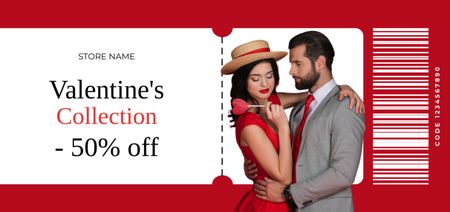 Valentine's Day Collection Discount Offer with Couple Coupon Din Large Šablona návrhu