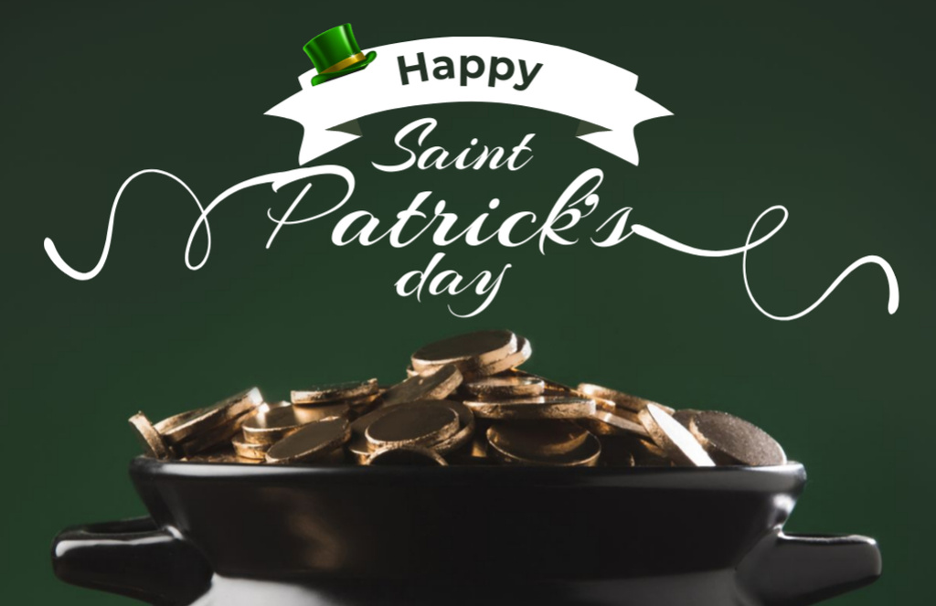 Modèle de visuel Lovely St. Patrick's Day Congrats with Pot of Gold - Thank You Card 5.5x8.5in