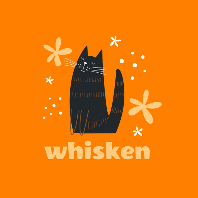 Cute Illustration of Black Cat Logo Design Template