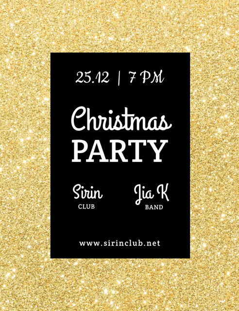 Christmas Party Announcement on Background of Golden Glitter Invitation 13.9x10.7cmデザインテンプレート
