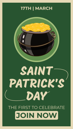 St. Patrick's Day Party Announcement with Pot of Gold Instagram Story Design Template