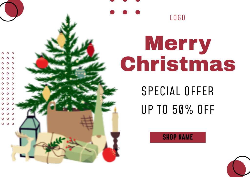 Christmas Offer Tree in Package and Presents Card Design Template