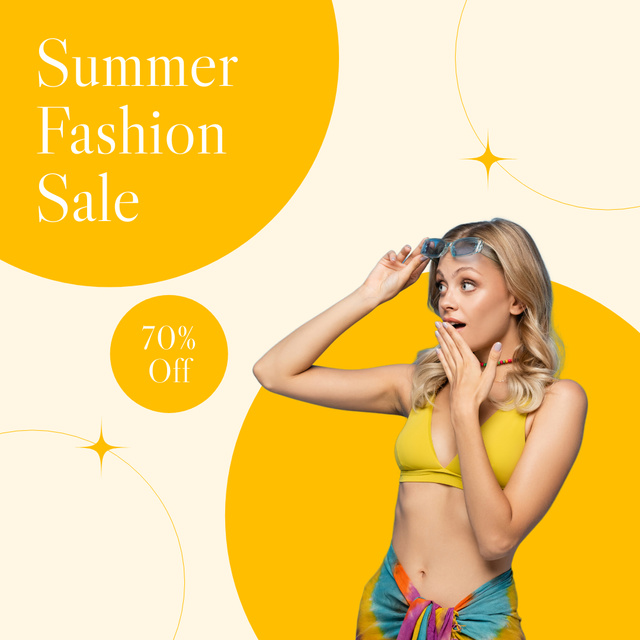 Modèle de visuel Summer Fashion Clothes and Beachwear Sale on Yellow - Instagram