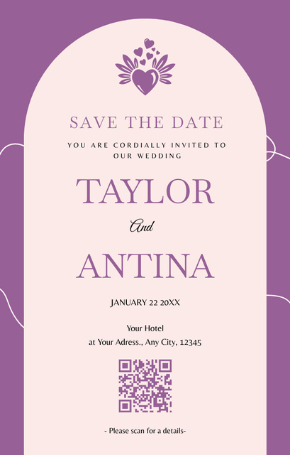Simple Wedding Announcement with Heart Invitation 4.6x7.2in Design Template