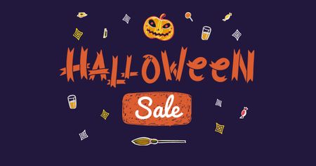 Platilla de diseño Halloween Sale with Scary Pumpkin Facebook AD