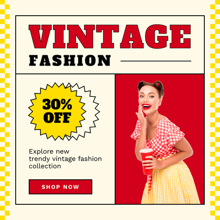 Pin up woman on vintage fashion red Instagram AD Tasarım Şablonu