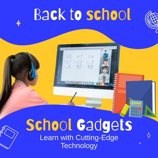 Contemporary School Gadgets For Kids Offer Animated Post Design Template