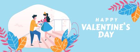 Boy giving Valentine's Day Bouquet to Girl  Facebook Video cover Design Template