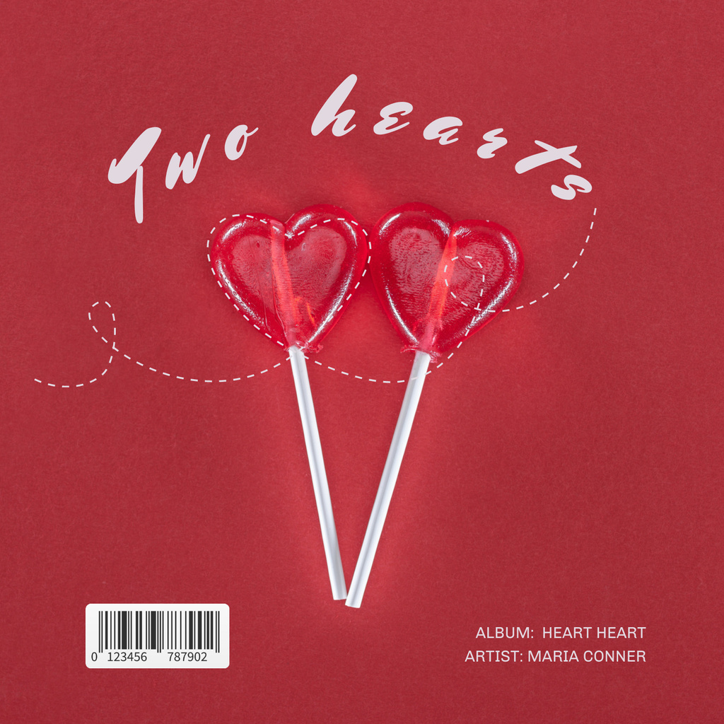 Designvorlage Heart shaped lollipops on red für Album Cover