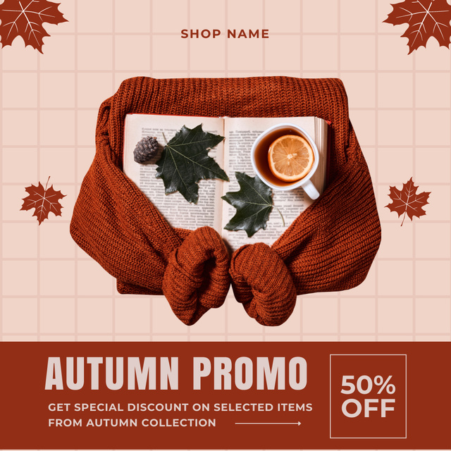 Autumn Promo With Discounts Offer Instagram ADデザインテンプレート