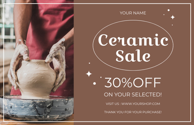 Template di design Ceramic Items Sale Offer In Brown Thank You Card 5.5x8.5in
