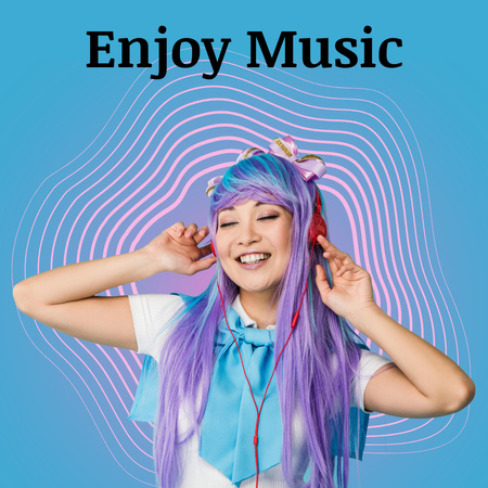 Asian Teenage Girl is Listening to Music Instagram Design Template