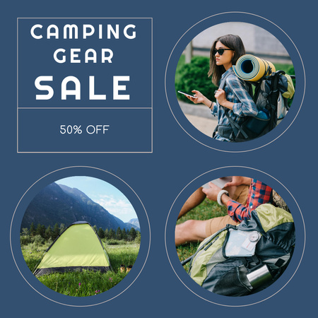 Designvorlage Camping Gear Ad with Tourists für Instagram AD
