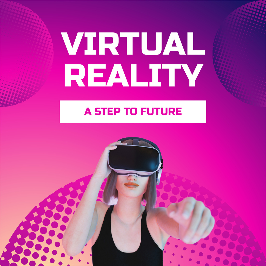 Delighted Man Using Virtual Reality Glasses Instagram Šablona návrhu