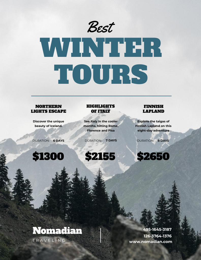 Winter Travel Tours to High Hills Poster 8.5x11in Πρότυπο σχεδίασης