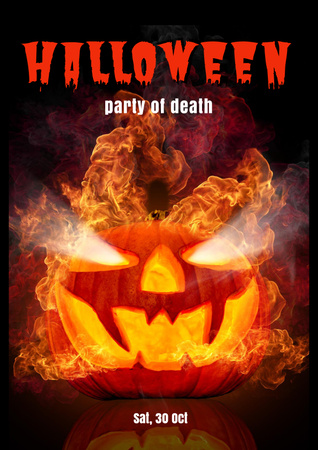 Ontwerpsjabloon van Poster van Halloween Party Announcement with Scary Pumpkin