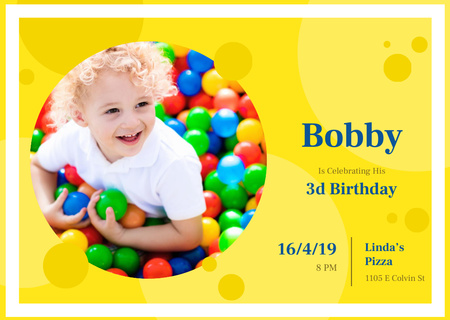 Birthday Invitation with Child in ball pit Card Design Template