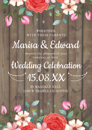 Designvorlage Wedding Invitation with Flowers Illustration für Flyer A6