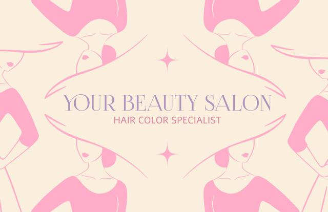 Modèle de visuel Beauty Salon Ad with Hair Color Specialist Services - Business Card 85x55mm