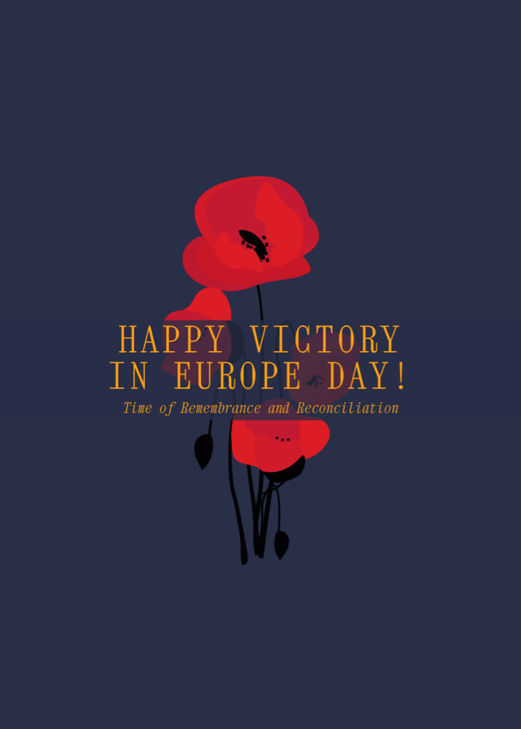 European Victory Day Celebration Postcard 5x7in Vertical Design Template