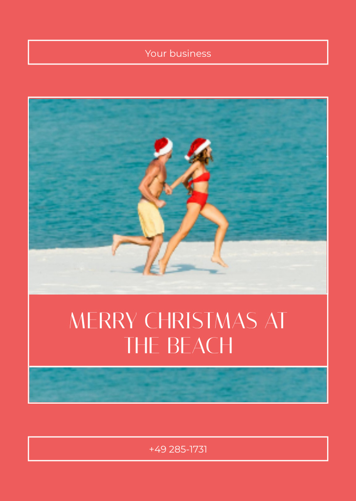 Christmas In July At The Beach Celebration Postcard A6 Vertical Design Template