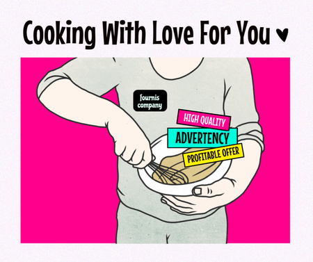 Illustration of Man cooking Facebook Design Template