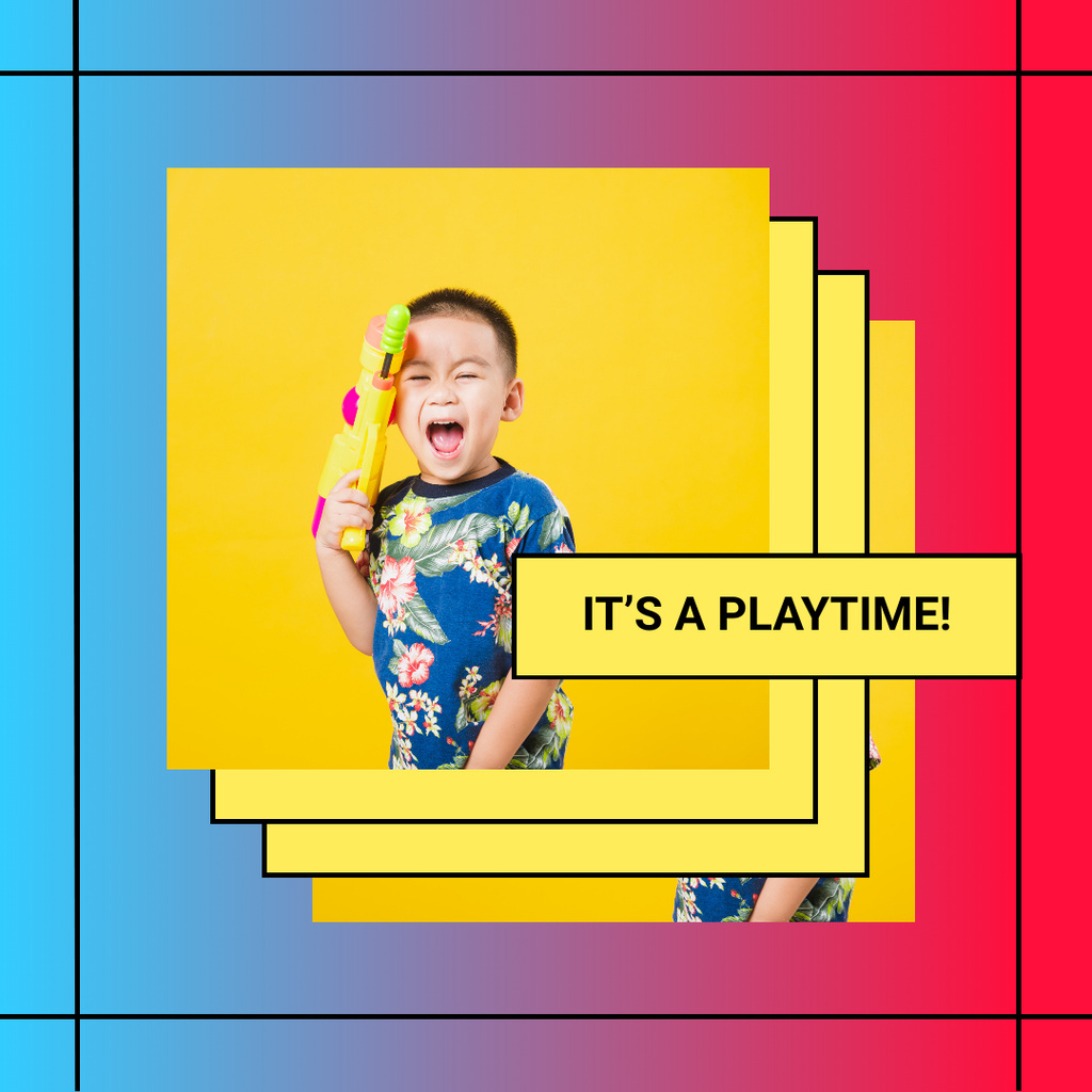 Designvorlage Cute Kid with Toy Gun für Instagram