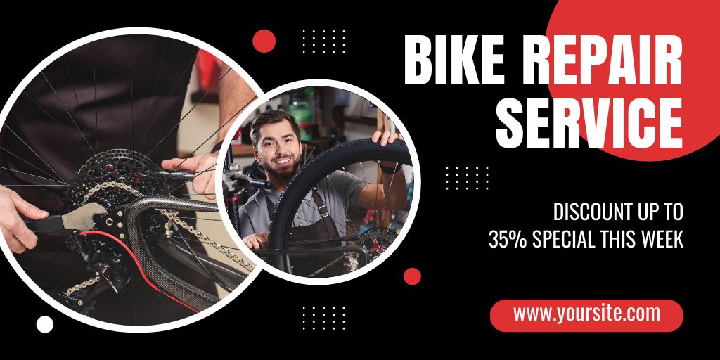 Designvorlage Bicycles Repair Service Ad on Black für Twitter