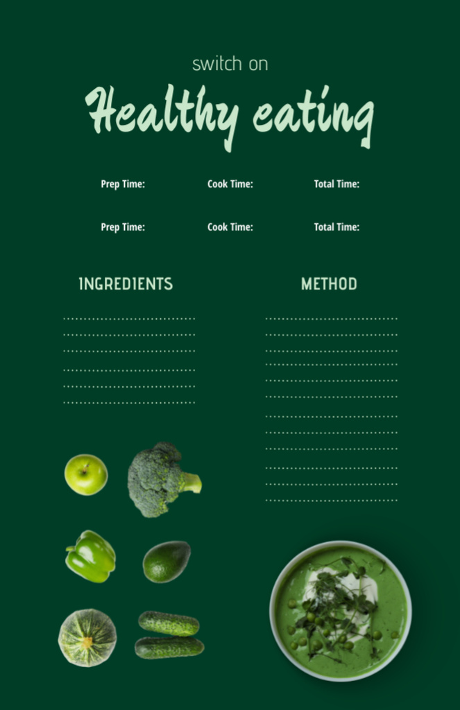 Healthy Veggie Cream Soup in Bowl Recipe Card Modelo de Design