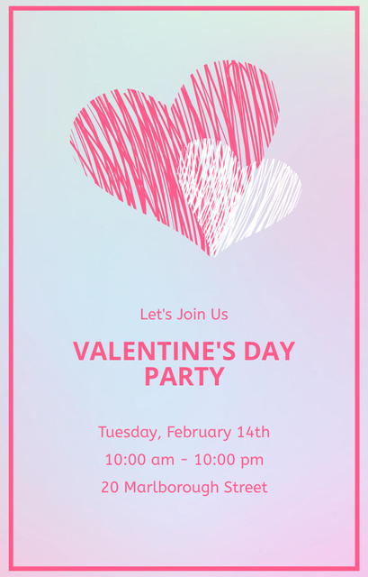 Valentine's Day Party Announcement with Sketch Hearts Invitation 4.6x7.2in Šablona návrhu