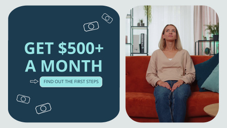 Young Blonde Woman Rejoices at Income Increase YouTube intro Design Template