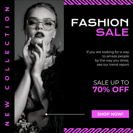 Fashion Sale Ad with Extravagant Lady in Black Instagram Design Template