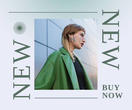 Διαφήμιση μόδας με κομψή γυναίκα με πράσινο σακάκι Medium Rectangle Πρότυπο σχεδίασης