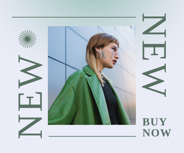 Fashion Ad with Stylish Woman in Green Blazer Medium Rectangle Design Template