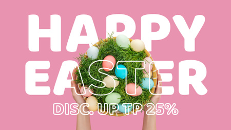 Colorful Easter Eggs in Wicker Plate on Pink FB event cover Design Template