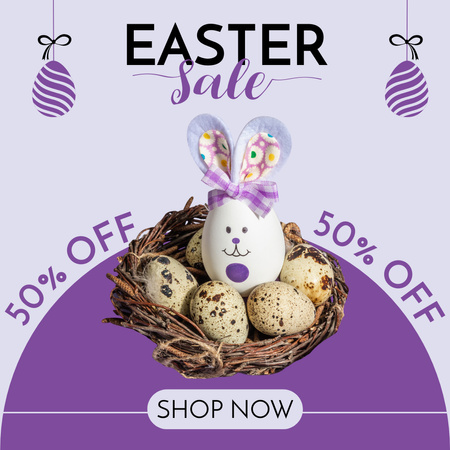 Velikonoční prodej s velikonočním králíkem s křepelčími vejci v hnízdě Instagram Šablona návrhu