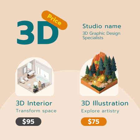 3D Εικονογράφηση και Οπτικοποίηση Instagram Πρότυπο σχεδίασης