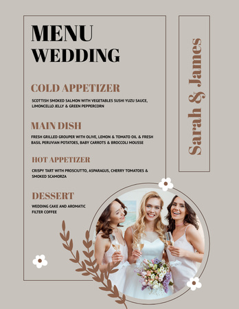 Dishes List of Wedding Party Menu 8.5x11in Design Template