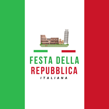 Italian kansallispäivän tervehdys kuvitettu arkkitehtuurilla Instagram Design Template