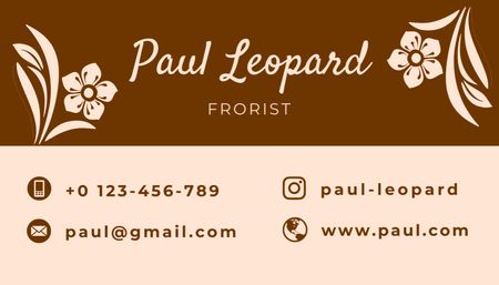 Florist Contact Number with Flowers Illustration on Brown Business Card US Design Template